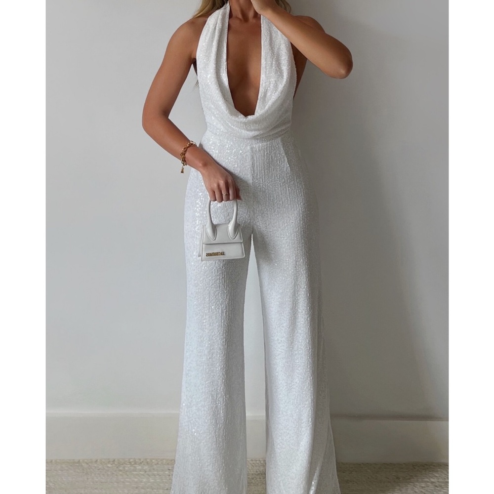 White sequin jumpsuit